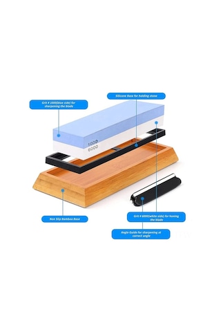Tenfowee 1000/6000 Zımpara Taşı Seti, Ahşap Ve Silikon Kaymaz Altlık, Profesyonel Bıçak, Bıçak Ve Alet Keskinleştirici