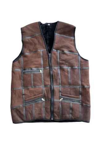 Koyukahve Patchwork İçi Kürk-dışı Süet Deri Biye Detaylı Yelek