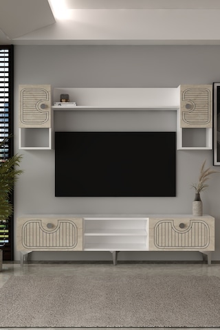 180dhdtür3btg Hera Lazer Desenli Tv Ünitesi Beyaz-traverten-gümüş