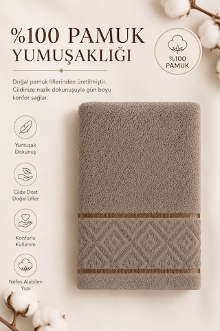 El Yüz Havlusu 50x90 Cm %100 Pamuk Kısmi Kadife Jakar Nova Collection Kahve