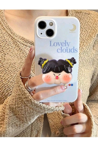 Sevimli Koca Kafa Bebek Şeklinde Telefon Standı, Kendinden Yapışkanlı Telefon Tutucu Siyah