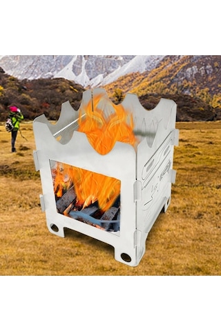 Tongxida Çok Fonksiyonlu Ahşap Yakıtlı Kamp Ocağı Katlanabilir Dış Mekan Sırt Çantası Hayatta Kalma Eşyası Gümüş Gümüş