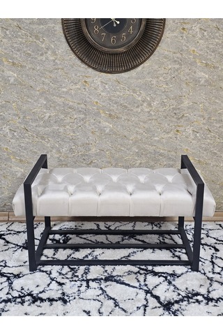 Zafir Siyah Boyalı Metal 80 Cm Puf Bench - Antre Puf - Hol Bench - Puf - Oturak - Bench Krem