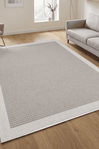 Hoom Rugs Lora 3211 Bej Çerçeveli Pamuk Taban Hav Toz Vermez Sisal Halı