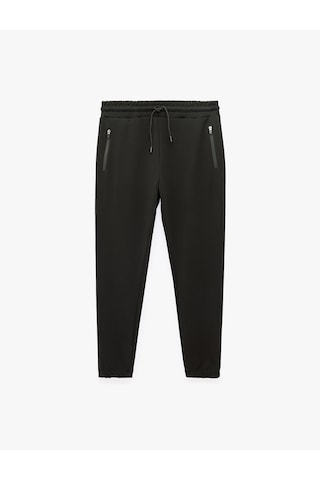 Koton Fermuarlı Cepli Beli Bağcıklı Paçası Lastikli Jogger Spor Eşofman Altı Siyah 7wam40010nk