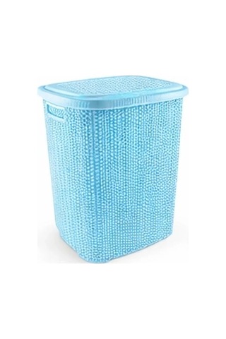 Hubrendy Çer Kirli Çamaşır Sepeti Kapaklı 65 Lt Örgü Desenli Plastik Çamaşır Sepeti Banyo Sepeti - M Diğer
