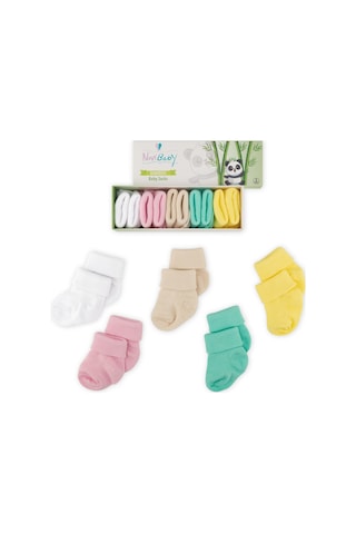 Novibaby 5'li Bambu Yenidoğan Bebek Çorap I Flower I 0-6 ay "Karışık Renkli"