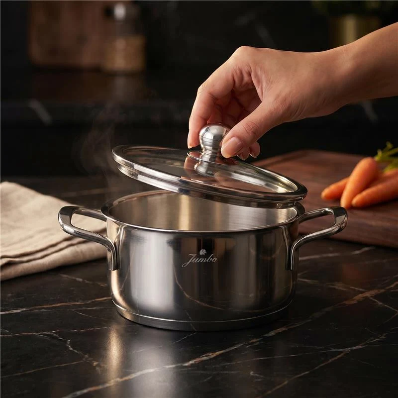 Jumbo New Baby Steel 6 Parça İndiksiyon Tabanlı Çelik Mini Tencere Seti Gri