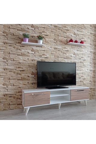 Mobilya Sepeti (Ms10) Tv Ünitesi Dolabı,Raflı,Beyaz-Ceviz