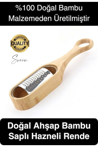 Doğal Ahşap Bambu Saplı Hazneli Rende Peynir Limon Zencefil Sarımsak El Rendesi Asma Sap Çok Renkli