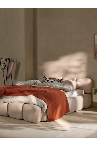 Most Oktagon Bazalı Mdf Karyola 180x200 Bej Bukle Kumaş İşbir Kuştüyü Sünger Evinize Teslim 180 x 200