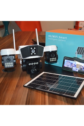 X5tech 95gs 3 Kameralı 4g Solar Sim Kartlı Ptz Ip Sesli Akıllı Güvenlik Kamera 3+3+3 Mp