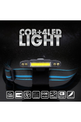 Police PS-1930 USB Şarjlı COB Led Şapka Feneri Mavi - Siyah