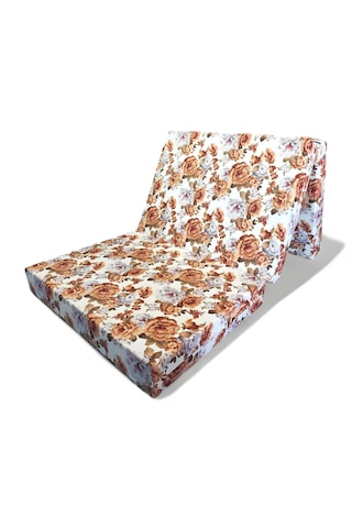 Katlanır Yer Yatağı - 90x190 10 Cm Kalınlık - Misafir Yatağı - Sünger Yatak Kahverengi Çiçek Desen