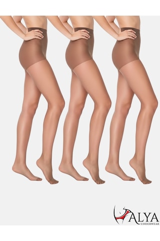 Alya Underwear Kadın Külotlu Çorap, Parlak İnce, 15 Denye, Fit, 3'lü Paket, Kestane Kestane 44