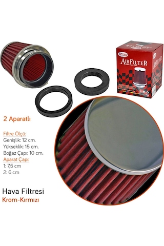 Carub BR4686101 Tuning Hava Filtresi 2 Aparatlı Krom-Kırmızı
