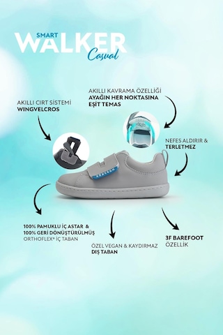 Smart Walker Casual Süper Mat Havalı Gri Barefoot Çocuk Ayakkabı Havalı Gri