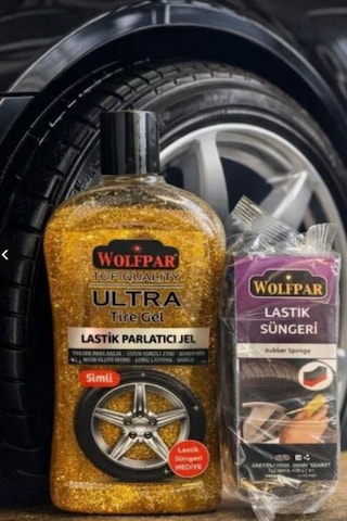 Lastik Parlatıcı Jel Altın Renk Simli 500 Ml + Lastik Süngeri li Parlaklık Koruma