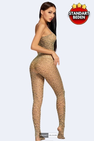 Korse Etkili Leopar Desen İp Askılı Açık Vücut Çorabı