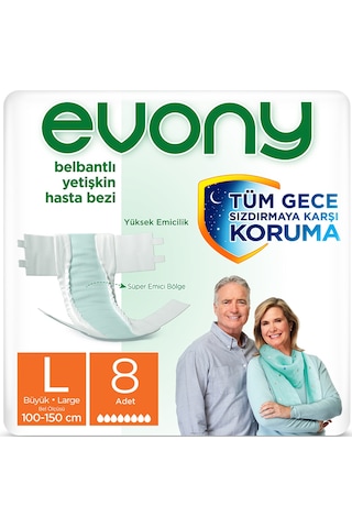 Evony Belbantlı Yetişkin Bezi Large 8 Adet