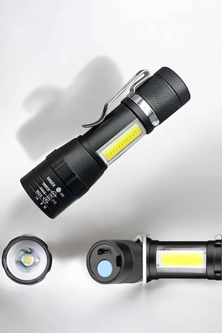 El Feneri Led Usb Şarjlı Zoom Mini Led Işık Acil Durum Feneri Siyah