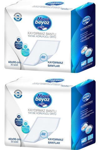 Mavi Beyaz Hasta Alt Açma Yatak Koruyucu Örtü 2 x 30'lu 60 x 90 CM