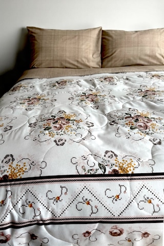 Alla Turca Çift Kişilik Yazlık Uyku Seti Düz Çarşaflı Kanaviçe Sütlü Kahve Sütlü Kahve