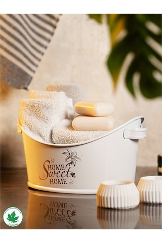 Kayık Metal Banyo Organizeri Home Sweet Home Baskılı Beyaz