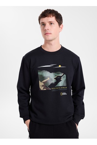 National Geographic N6wm-swt4338 Siyah Relaxed Baskılı Erkek Sweatshirt
