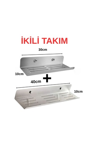 Inox, Ömürlük Paslanmaz Çelikten Raf Ikili Takım, Banyo Rafı, Şam Gri