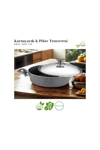 28 Cm Granit Karnıyarık & Pilav Tenceresi Çelik Kapak - Gri Gri