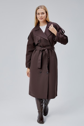 Acı Kahve Oversize Astarlı Uzun Trençkot Kahverengi