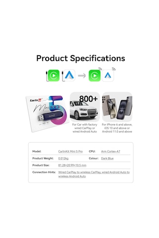 Carlinkit Mini Se Pro Kablosuz Carplay Adaptörü/kablosuz Android Oto Adaptörü, Yüksek Dereceli Dayan Sku: Smgstk96a020bf0b