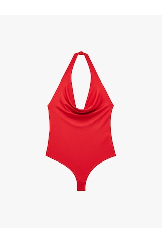 Koton Sırt Dekolteli Degaje Yaka Bodysuit Kırmızı 6sak10183ek Kırmızı