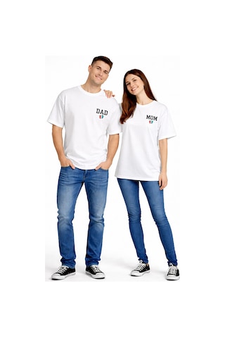 Nevermind Anne Baba Kombini Mom Dad Baskılı Çift Tişört Oversize Unisex 2 L Beyaz