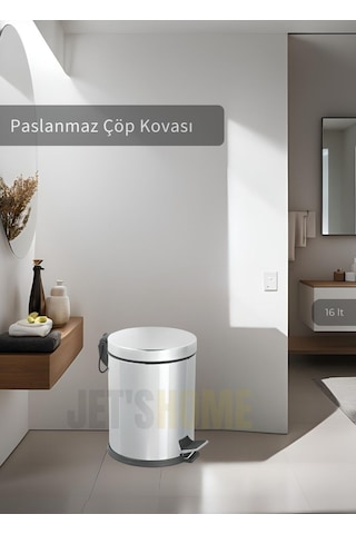 Jet's Home Pedallı Banyo Çöp Kovası Paslanmaz 16 Lt Mutfak Çöp Kutusu Gri Gri