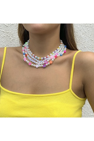 Takı Basit Meyve Çiçek Örgülü Karışık Kolye Mizaç İmitasyon İnci Çok Katmanlı Köprücük Kemiği Kolyesi Diğer