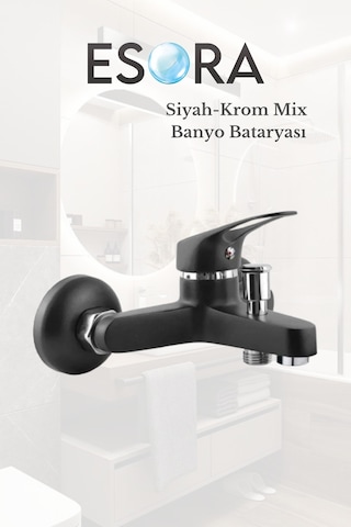 Mat Siyah Krom Kaplama, Sıcak Ve Soğuk Çift Su Girişli Banyo Bataryası Siyah - Krom