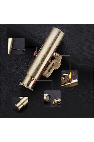 Promise Vintage Çakmak Benzinli Muhtar Çakmağı Sarı Bronz