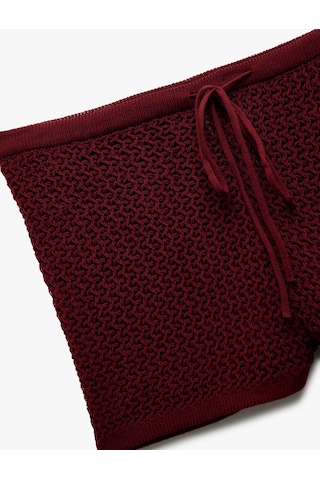 Koton Beli Bağcıklı Normal Bel Triko Mini Şort Bordo 5sal40001ıt Bordo