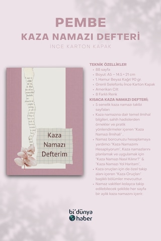 5 Yıllık Kaza Namazı Defterim - Pembe Çok Renkli