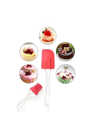 2 Li Set Silikon Pasta - Börek - Poğaça Yağ Fırçası Ve Silikon Spatula Seti Renkli