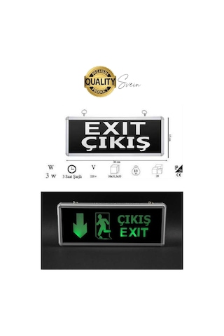 Işıklı Çift Yönlü Acil Çıkış Exit Tabelası Şarjlı Yönlendirme Güvenli Parlayan Uyarı Levhası