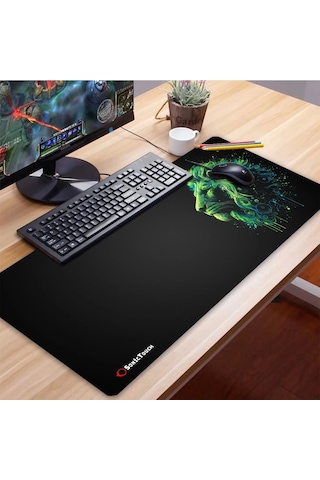 Sonictouch Ultragrand Siyah Ve Neon Yeşili Aslan Dikişsiz Xxl Gaming Oyuncu Masaüstü Klavye Mouse Pad 40x90cm