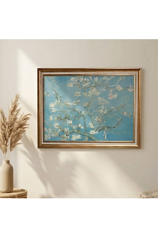 Gold Çerçeveli Vintage Dekoratif Van Gogh Badem Çiçekleri Tablosu 60x80 Cm