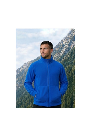 Givoria Erkek Kışlık Fermuarlı Cepli Polar Hırka Outdoor Mavi Mavi