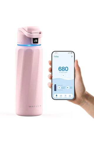 Waterh Boost Akıllı Termos Hidrasyon Takibi Yapan, Yalıtımlı 0,95l / 32oz Akıllı Şişe Açık Pembe