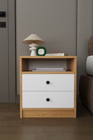 Modern 2 Çekmeceli Komodin Şifonyer %100 Mdf Çok Amaçlı Organizer Kmd04 Beyaz - Karına