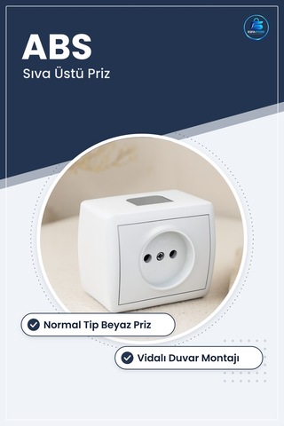 Sıva Üstü Priz Normal Tip Beyaz Abs Gövdeli Ev Ofis Ve İş Yeri El