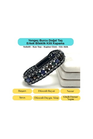 Sertifikalı Yengeç Burcu Disk Model Doğal Taş Erkek Bileklik Mıknatıslı Kilit Çok Renkli